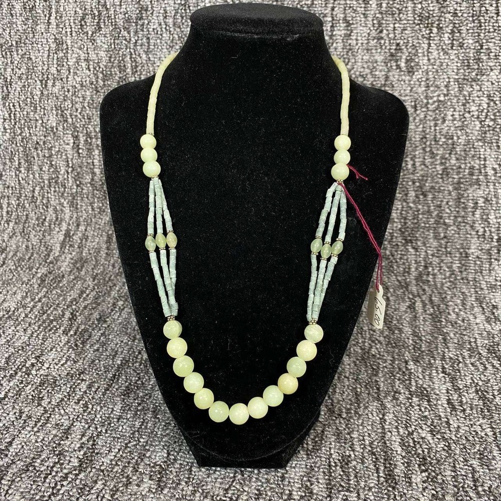 Afghan Jade Natural Smooth Beaded Gemstone Necklace Boho Heishi Statement Piece